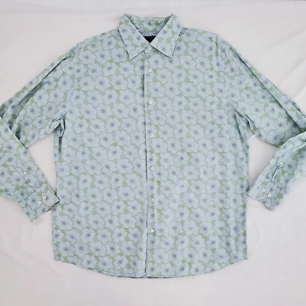 Title Banana Republic Dress Shirt Green Floral Dotted Button-Up SHIRT Size Large - Picture 1 of 3